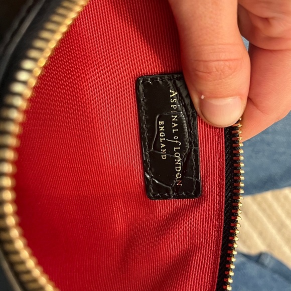 Aspinal of London Large Essential Flat Pouch Black Croc embossed New in Box - Picture 5 of 5